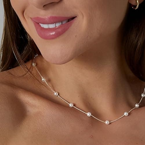 XUZOPIM Collier Or 14K Femme Collier Ras Du Cou Simple Perle Bijoux Cadeaux