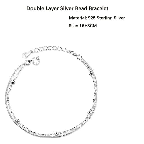 Bracelet Argent 925 Femme, Double Couche Reglable pour Meilleure Amie avec Perles Fin et Boule en Argent, Bijoux Pour Fi