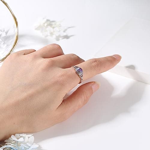 Bague Adramata Femme Argent 925 Pierre de Lune Ouverte Reglable 18 Carats Blanc Recycled Lage 100