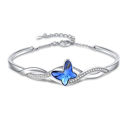 Papillon Bracelet Femme Plaqué Argent Cristal Bleu Cadeau Fête des Mères Femme — 2-bleu