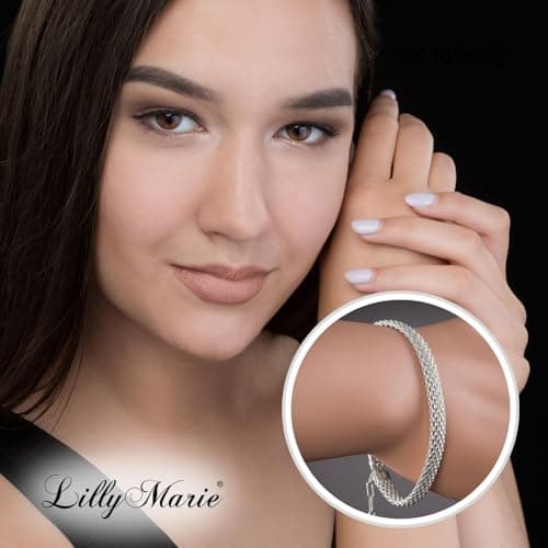 Bracelet Classique de Lilly Marie pour Femmes en Argent Sterling 925 Adaptable en Longueur avec Fermoir Mousqueton Mode