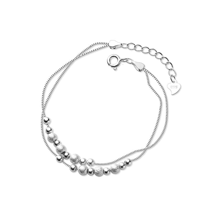 Bracelet Argent Sterling 925 Femme Givrée Brillante Amitié Double Couche Réglable Anniversaire Femme Cadeau Bijoux