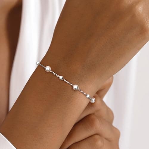 LOLIAS Bijou Bijou Or Argent Femme Coeur Perle Bracelet Acier Inoxydable Femme Ado Fille Cadeau Recherché Recycled