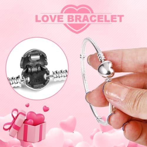 Bracelet VBKITW pour Femme Charms Cœur en Argent Meilleur Cadeau Fête des Mères et Saint-Valentinavec Sac Flanelle