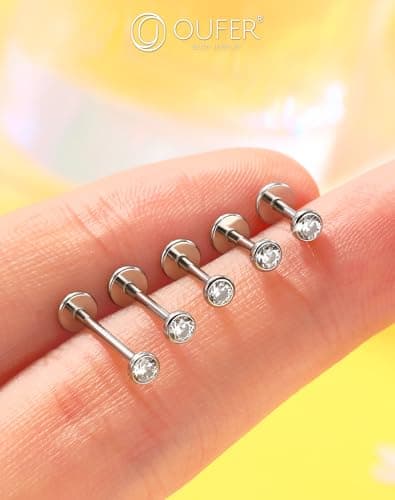 OUFER Perçage Auricolaire Sans Filetage pour Femme - 18G/20G 2PCS Anneaux Transparent 316L Acier Inoxydable Piercing Nez