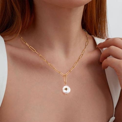 Collier Or Joo&Rind pour Femme, Chaîne Acier Inoxydable Perle Plaqué Or 18k, Bijoux Bohème Cadeaux Femmes