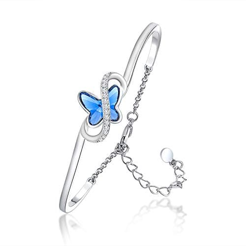 Papillon Bracelet Femme Plaqué Argent Cristal Bleu Cadeau Fête des Mères Femme — 4-bleu