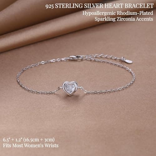 Bracelet Argent 925 GAVU pour Femme, Coeur avec Pierre Zirconia Cubique, Accessoire de Mode pour Femme, Taille Unique