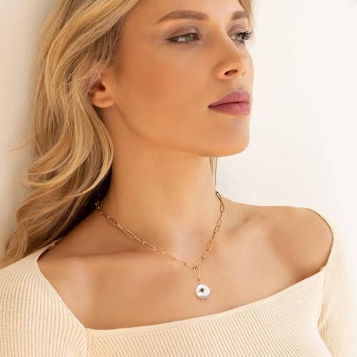 Collier Or Joo&Rind pour Femme, Chaîne Acier Inoxydable Perle Plaqué Or 18k, Bijoux Bohème Cadeaux Femmes