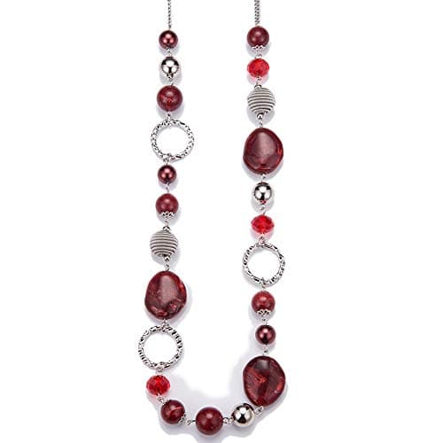Colliers en perles pour femme - Bijoux Bohémiens en argent avec cristaux - Idée de cadeau fête des mères — Rouge
