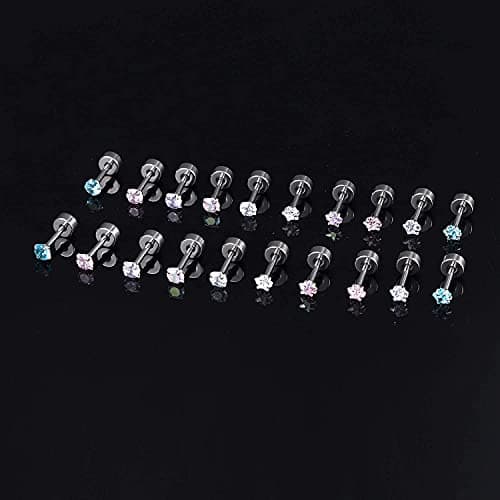 Adramata 10 Paires Boucles d'Oreilles Acier Inoxydable Étoile Cubique Zircone Tragus Barbell Femmes Recycled Claim Stand