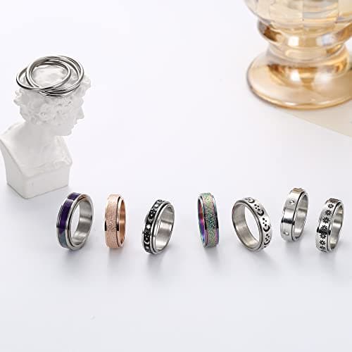 Adramata Anti Stress Bague 316L Acier Inoxydable pour Femmes et Hommes - Bague Anxiété Spinner Recyclée Standard 100