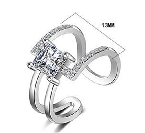 BROWOL Femme Bague Argent Fin 925 Élégant Diamant Carré Réglable Brillant Bijou