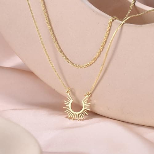 Collier Or Femme Plaqué 14K Pendentif Soleil Résistant à l'Eau Cadeau Femmes Filles