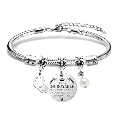 Bracelet Lettre Initiale HEYEJET Personnalisé en Argentpour Femmes et Filles, Mot d'Inspiration, Cadeau Special A-Z — Q