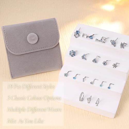 Milacolato Anneaux de Nez Hypoallergénique pour Femmes Vis de Goujon de Nez en Acier Inoxydable avec Zircone Cubique 20P