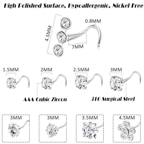 LOLIAS Lot 9 Bouchons Piercing Nez Argentés et Dorés pour Piercing Narine Hommes Femmes | Acier Chirurgical 316L | Ensem