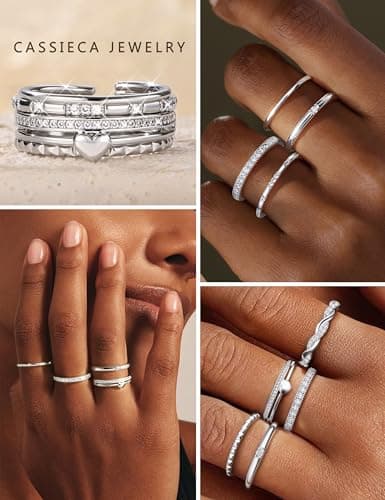 CASSIECA 9PCS Bagues Or Plaqué 14K pour Femme Élégantes Bagues Réglable Cadeau Femme Occasions Spéciales