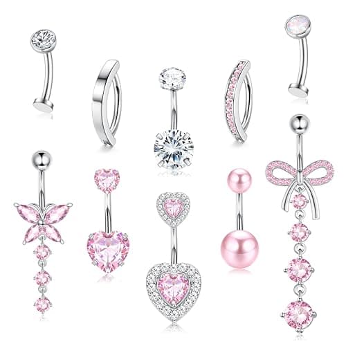 ANNÉE 2023 Adramata 14G Acier Chirurgical Piercings Nombril Hypoallergénique Strass Or Rose — Argent-RoseCZ
