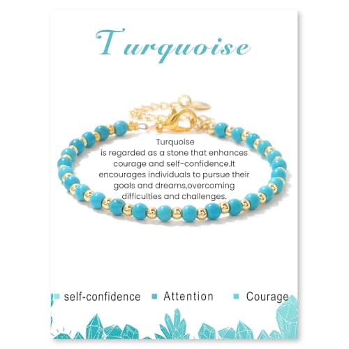 Bracelet Pierre Naturelle Uwiyo Femme 4mm Plqué Or Cristal Anniversaire Fête des Mères Noël — Turquoise