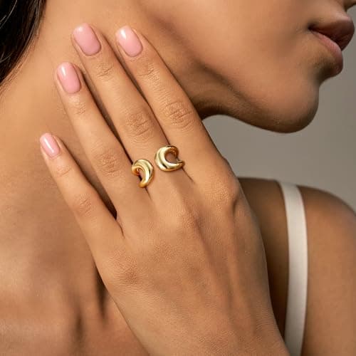 Bague Or Bague Grosse Remplie d'Or 14 Carats Femme Déclaration Épaisses Empilables Double Couche Pouce Ouvert Bijoux en