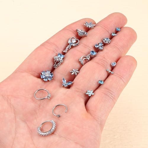 Milacolato Anneaux de Nez Hypoallergénique pour Femmes Vis de Goujon de Nez en Acier Inoxydable avec Zircone Cubique 20P