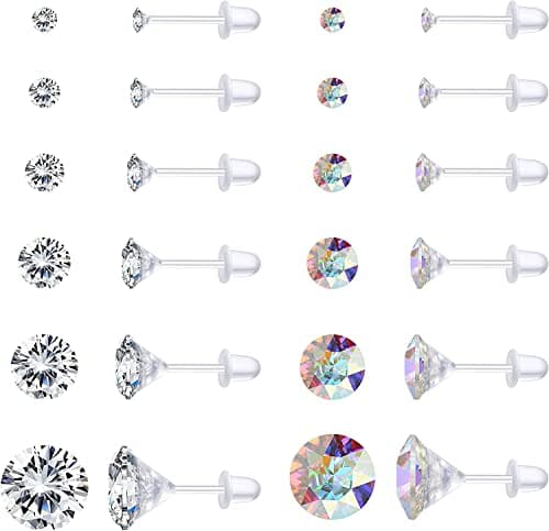 Adramata 12 paires boucles d'oreilles pour femme transparentes en plastique tragus helix cartilage piercing boucles d'or