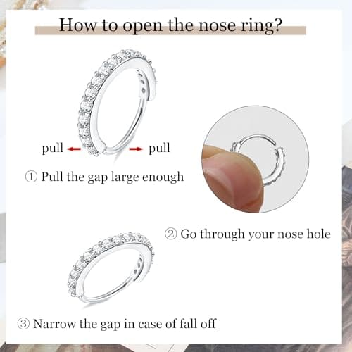 Adramata Piercings au Nez Or 14k Femme Homme 10 Pièces 20G Piercing Rond CZ Coeur Bijoux Percing Or Argent Épingles de N