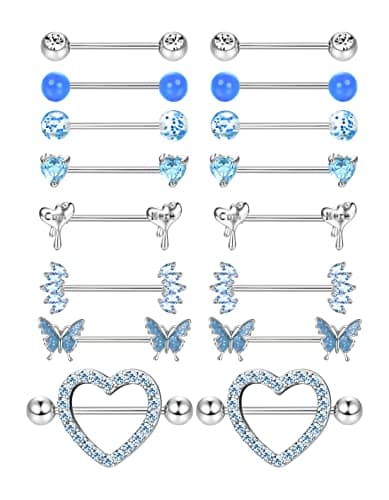 Adramata 8 Paires de Piercing de Mamelon en Acier Chirurgical pour Femmes - Coeur Papillon - Recycled Claim - Standard 1