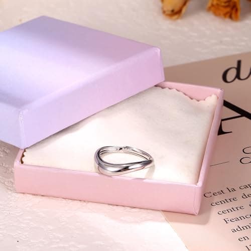 Bague Argent 925 Adramata Reglable Femme Fiançailles Alliance Empilable Ondulée, Cadeaux de Bijoux (Or/Argent/Or Rose) É