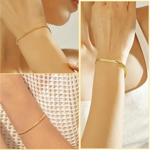 ZEPIQOR Chaîne Bracelets Or 14K Réglable Acier Inoxydable Serpent Empilables Fantaisie pour Femmes Accessoire de Mode Él
