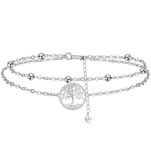 Bracelet Bijoux en Argent Sterling 925 Femme Soeur Mignon Cadeaux d'Anniversaire biedant un Design Élégant et Élancé;cha — argent-arbre de vie de rond