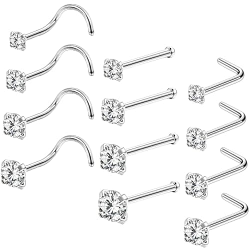 JEYORZY Piercing Nez 12 Pièces Acier Chirurgical Femme Homme, Bijoux Piercings Nez Argent Diamant — Argent2