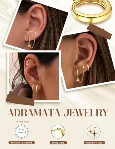 Adramata Boucles d'Oreilles Argent Plaquées Or 14 Carats pour Femme Hypoallergéniques Boucles d'Oreille Piercing Tragus