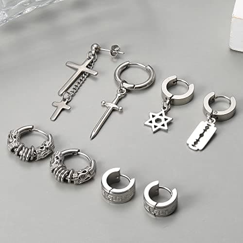 Adramata 24 Pcs Boucles d'Oreilles Acier Inoxydable pour Homme Punk et Fantaisie Standard 100 Noir