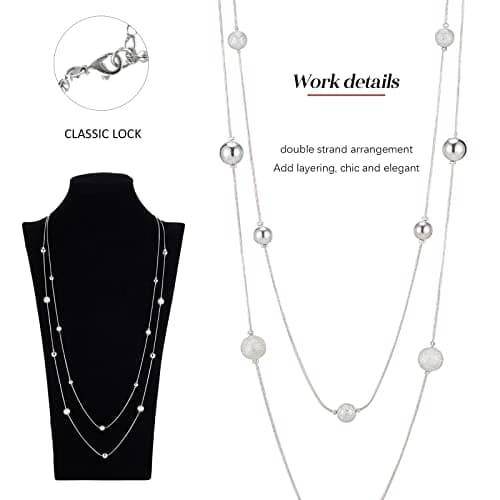 FULU Élégance Collier Long en Argent pour Femme Bijou de Mode à Double Pendentif en Perles de Cristal Cadeau pour Femmes
