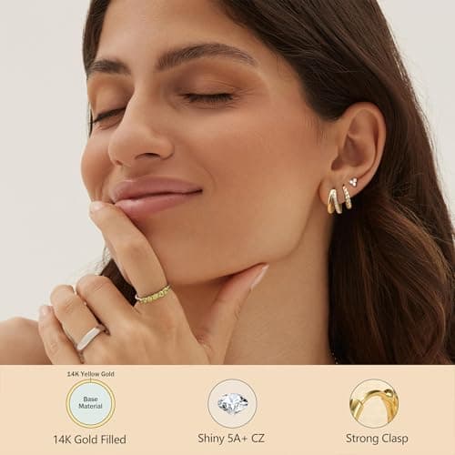 Adramata Boucles d'Oreilles Femme Plaqué Or 14K/Argent - Piercings Tragus, Helix & Creoles 100% Recyclé