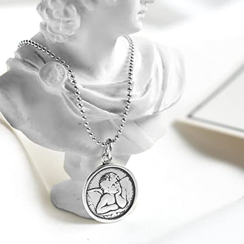Skcess Collier Stylé pour Femme, Collier en Argent Ange de Forme Ronde pour Femme, Accessoire de Cadeau pour Femme