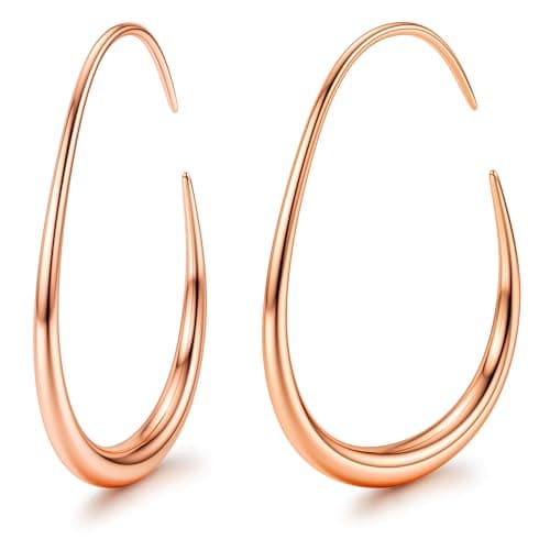 Adramata Boucles d'oreille Créole Femme Acier Inoxydable Hypoallergénique Recycled 30MM — Or rose, OD 25MM