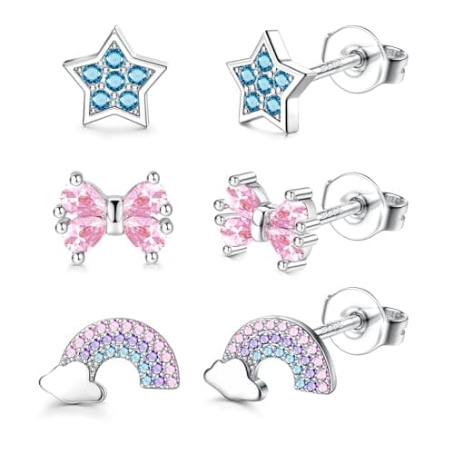 Adramata Boucles d'Oreilles Argent 925 Fille et Femme Hypoallergéniques Boucles d'Oreilles Fleur Coeur Papillon avec Des — Style BowTie