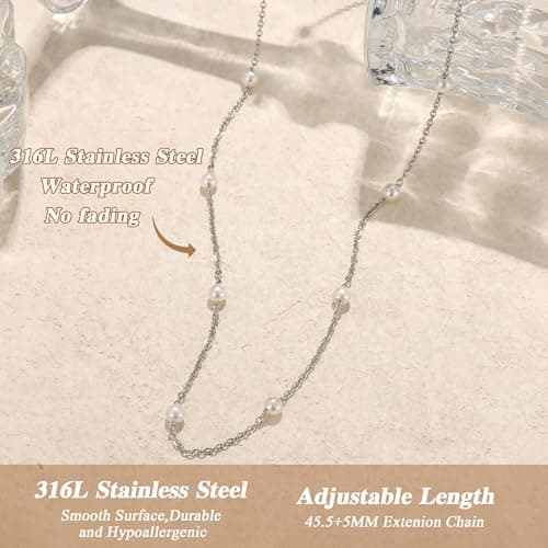 Collier Perle 18K Plaqué Or Femme Ras de Cou Adramata Choker Simples 4MM Ort/Argent Bijoux de Perles Recycled Standard 1