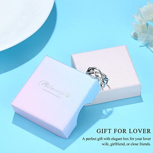 Milacolato Bague Argent 925 Reglable pour Femmes Filles, Vintage Noeud Celtique/Feuille, Noir CZ/Vitré Double Twist Élém