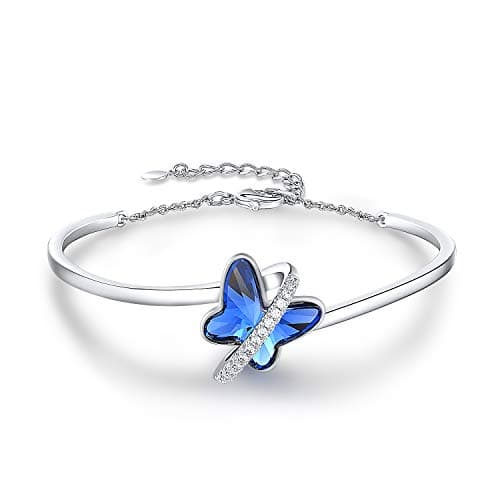 Papillon Bracelet Femme Plaqué Argent Cristal Bleu Cadeau Fête des Mères Femme — 3-bleu
