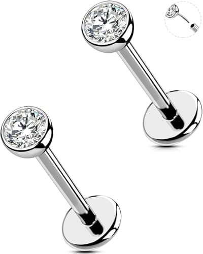 OUFER Perçage Auricolaire Sans Filetage pour Femme - 18G/20G 2PCS Anneaux Transparent 316L Acier Inoxydable Piercing Nez — 2PCS 3mm CZ