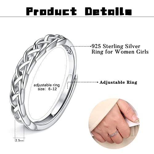 JeweBella Bague Femme Réglable en Argent 925 Eternité Noeud Celtique Anniversaire Anneau Femme Bijoux