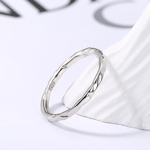 Milacolato Bague En Argent Sterling 925 Pour Femmes, Bagues Martelées En Argent Sterling Plaqué Or Blanc 18 Carats, Bagu