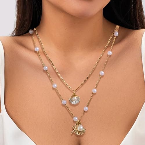 YUEXNKO Collier de Coquillage Doré pour Femme en Or, Ensemble d'Été Bijoux Bohèmes, Collier Pearlisé Coasttworzyć
 nrw