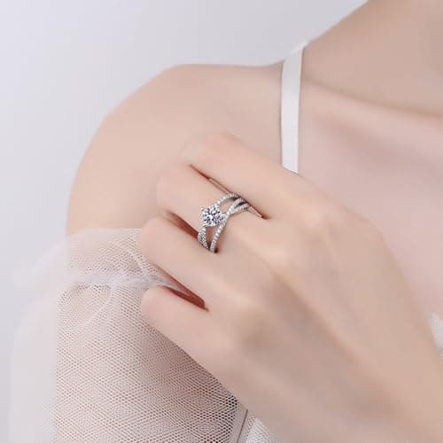 TOEECY Bague Femme Argent 925 Sterling Zircone Cubique Moissanite Épouse Anniversaire Fiançailles Promesse