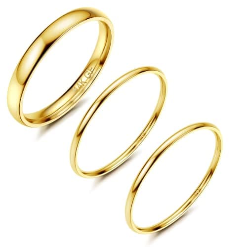 Adramata 3 Pièces Bague Femme Acier Inoxydable Empilable, Plaqué Or 14 Karats, Minimaliste pour Femmes Filles, Idéale po