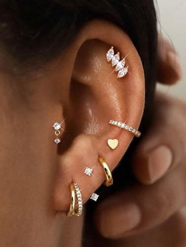 Adramata 7 Paires de Boucles d'Oreilles Or Acier Inoxydable Piercing Tragus Hypoallergénique pour Femme Bijoux Femme Fil